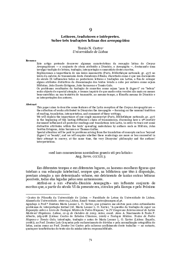 Leitores, tradutores e intérpretes. Sobre três traduções latinas dos areopagitica [Readers, translators and interpreters. On three Latin translations of the 'areopagitica']