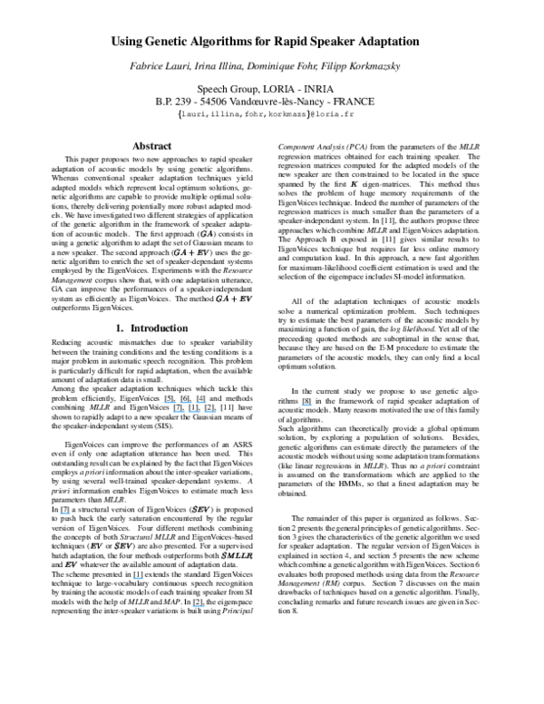 (PDF) Using genetic algorithms for rapid speaker adaptation
