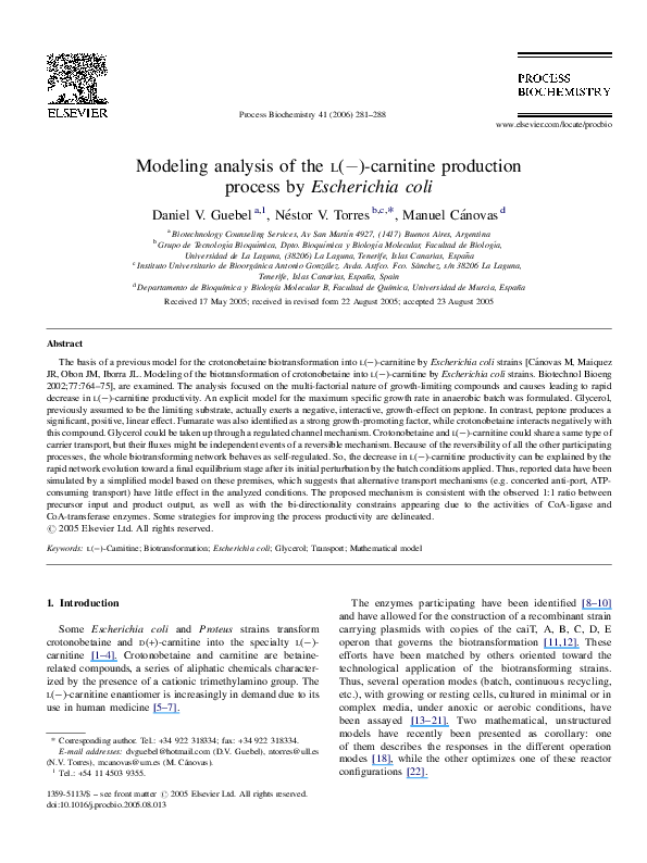 (PDF) Modeling analysis of the l(−)-carnitine production process by ...