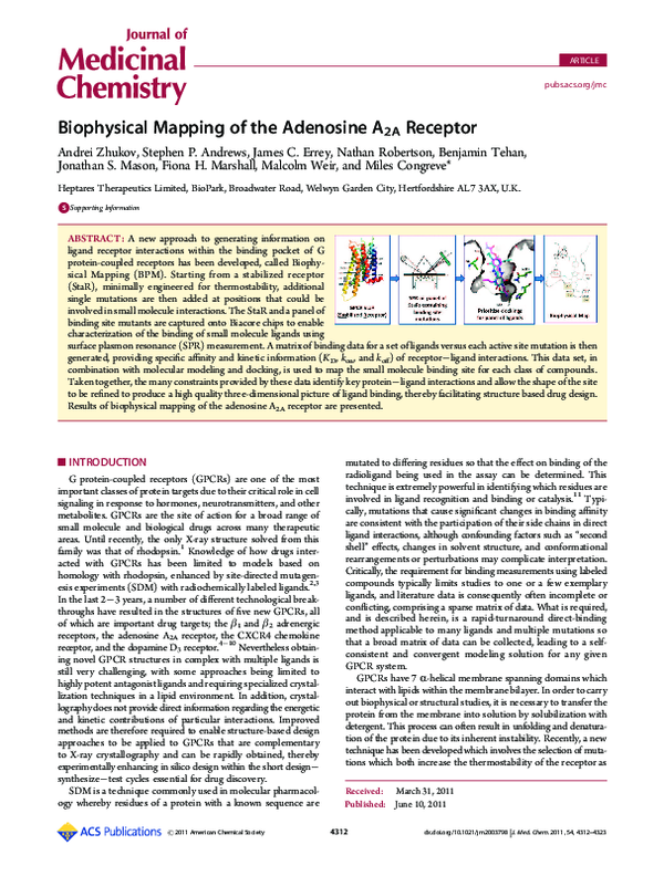 (PDF) Biophysical mapping of the adenosine A2A receptor