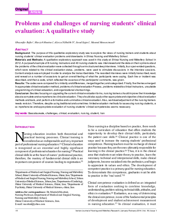 (PDF) Problems and challenges of nursing students' clinical evaluation ...