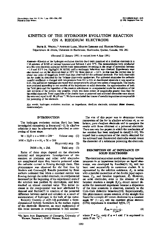 (PDF) Kinetics of the hydrogen evolution reaction on a rhodium electrode