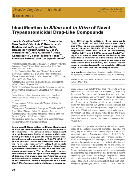 (PDF) Identification In Silico and In Vitro of Novel Trypanosomicidal ...