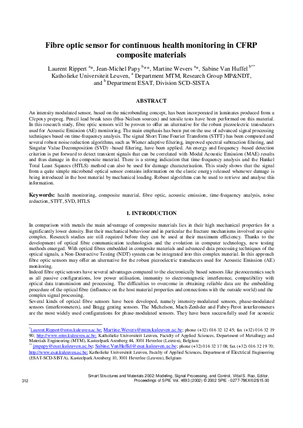 (PDF) Fibre optic sensor for continuous health monitoring in CFRP ...