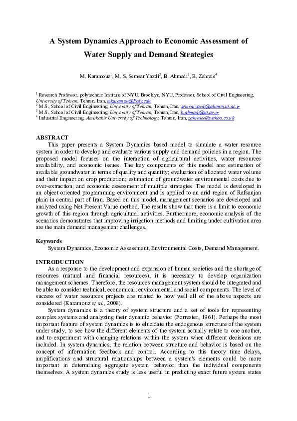 (PDF) A system dynamics approach to economic assessment of water supply ...