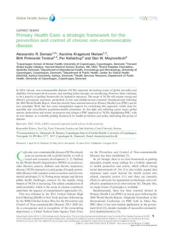 (PDF) Primary Health Care: a strategic framework for the prevention and ...