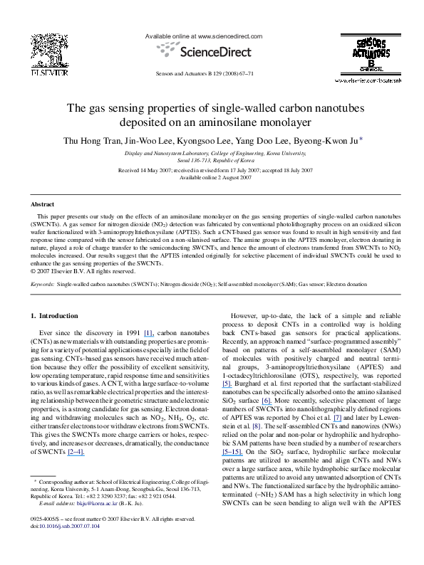 (PDF) The gas sensing properties of single-walled carbon nanotubes ...