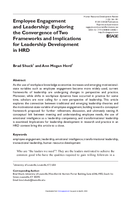 PDF) Employee Engagement and Leadership: Exploring the