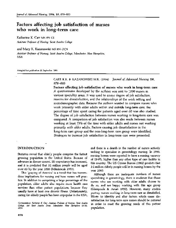 (PDF) Factors affecting job satisfaction of nurses who work in long ...