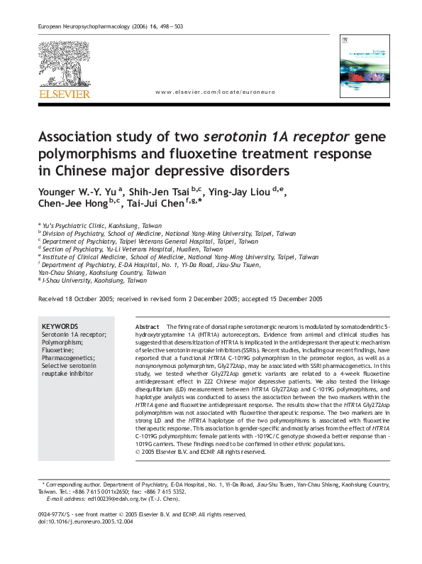(PDF) Association study of two serotonin 1A receptor gene polymorphisms ...