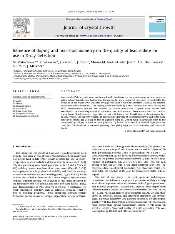 (PDF) Influence of doping and non-stoichiometry on the quality of lead ...
