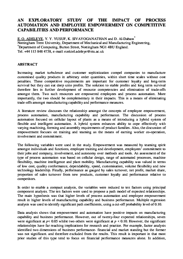 (PDF) AN EXPLORATORY STUDY OF THE IMPACT OF PROCESS AUTOMATION AND ...