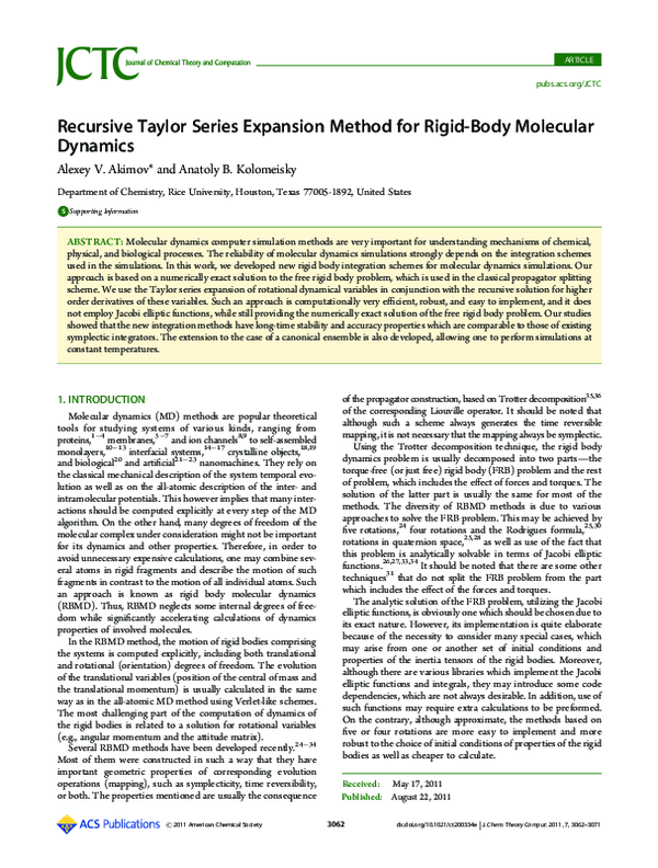 (PDF) Recursive Taylor Series Expansion Method for Rigid-Body Molecular ...
