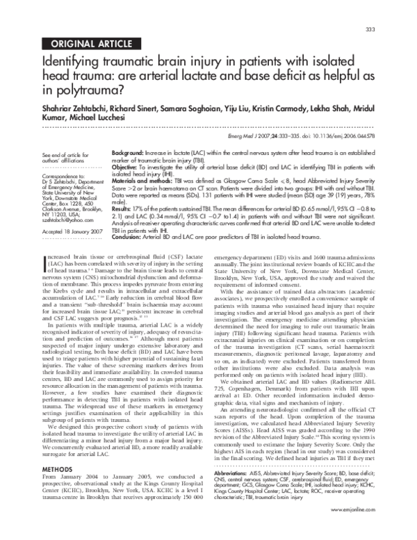 (PDF) Identifying traumatic brain injury in patients with isolated head ...