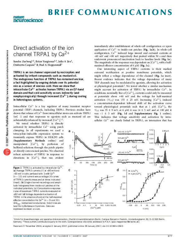 (PDF) Direct activation of the ion channel TRPA1 by Ca2+