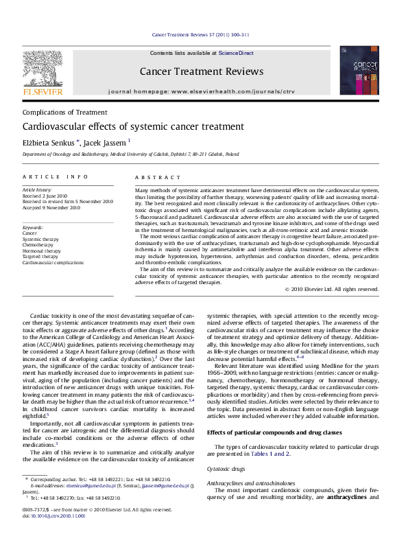(PDF) Cardiovascular effects of systemic cancer treatment