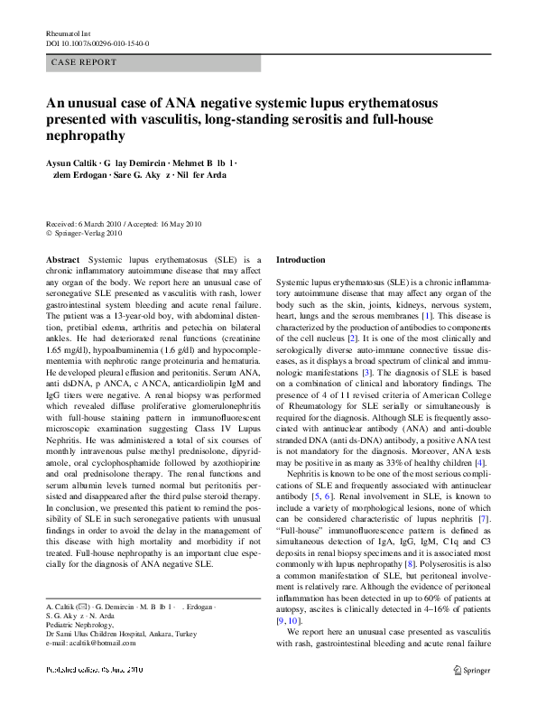 (PDF) An unusual case of ANA negative systemic lupus erythematosus