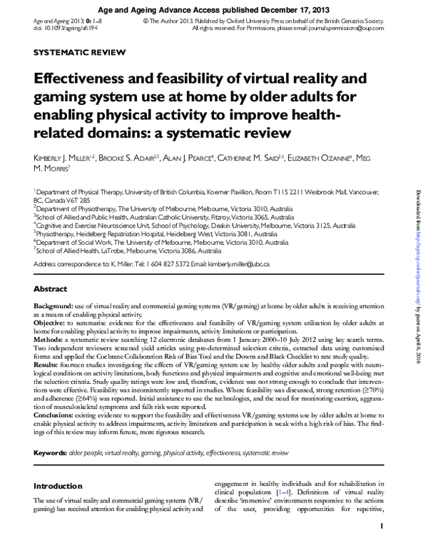 (PDF) Effectiveness and feasibility of virtual reality and gaming ...