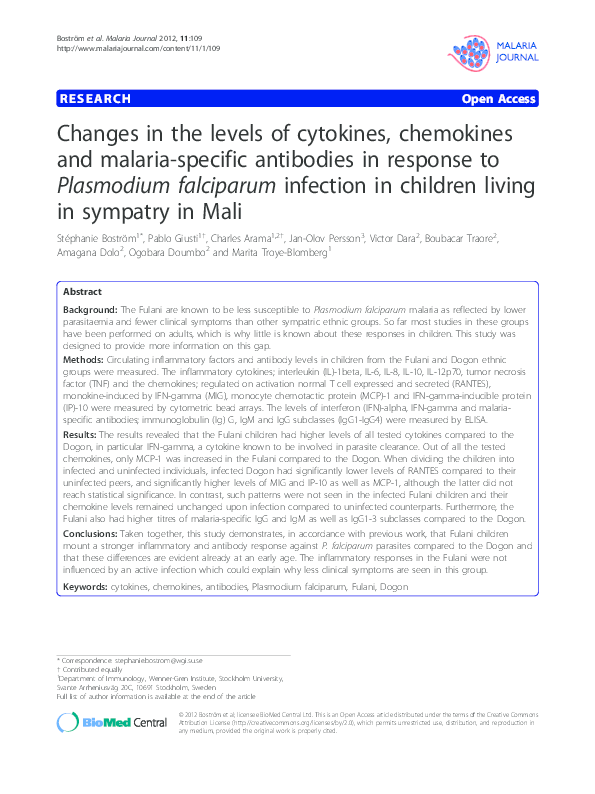 (PDF) Changes in the levels of cytokines, chemokines and malaria ...