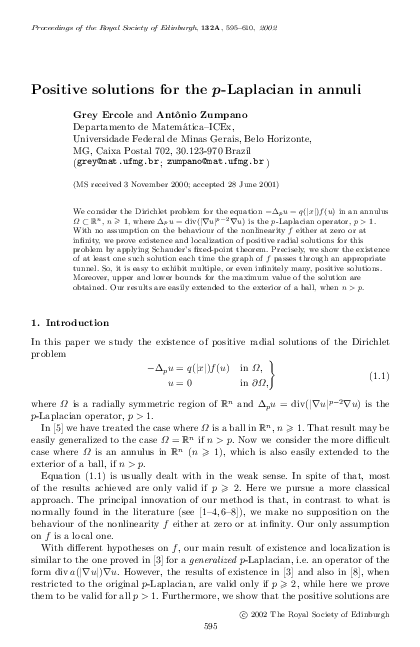 (PDF) Positive solutions for the p-Laplacian in annuli