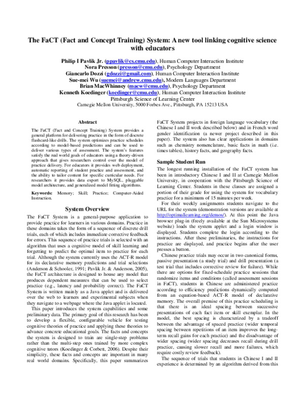 (PDF) The FaCT (Fact and Concept Training) System: A new tool linking ...