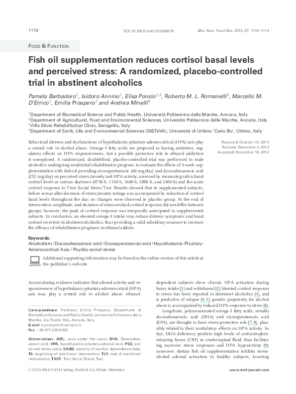 (PDF) Fish oil supplementation reduces cortisol basal levels and