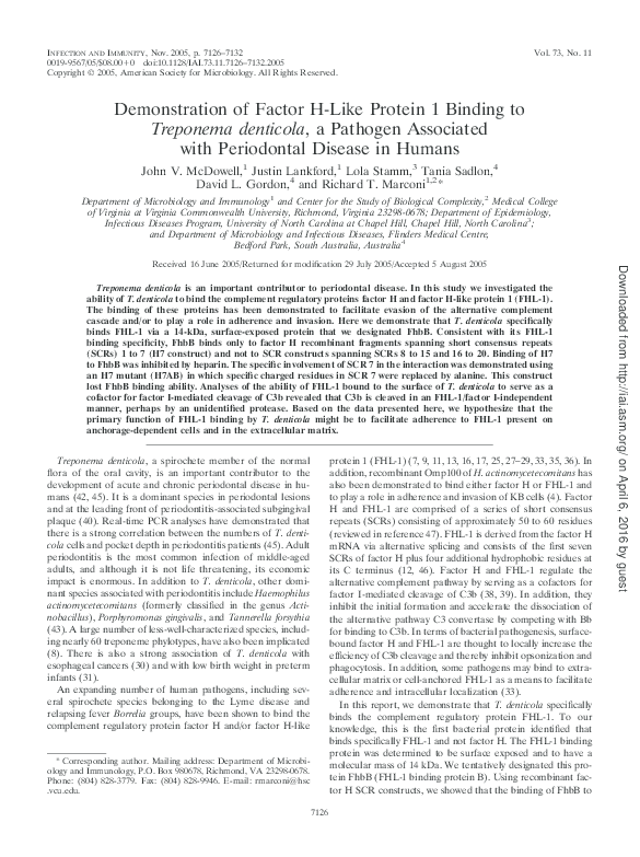 (PDF) Demonstration of Factor H-Like Protein 1 Binding to Treponema ...