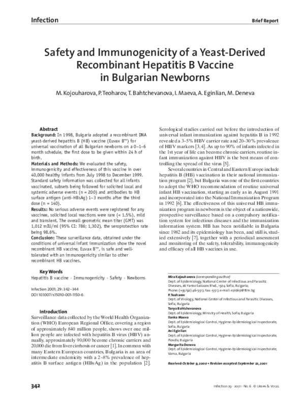 (PDF) Safety and Immunogenicity of a Yeast-Derived Recombinant ...
