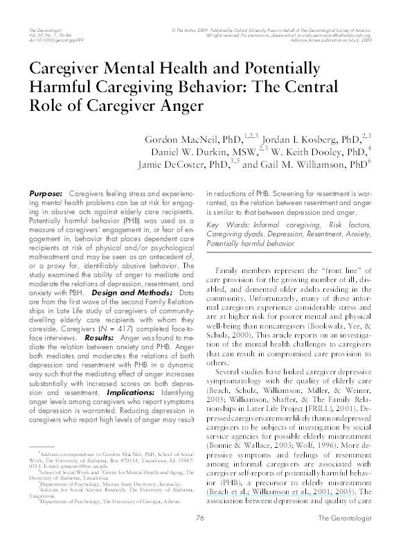 (PDF) Caregiver Mental Health and Potentially Harmful Caregiving ...