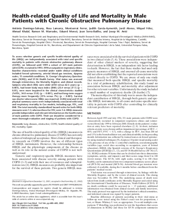 (PDF) Health related quality of life and mortality in a general and ...
