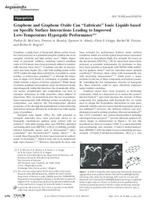 (PDF) Graphene and Graphene Oxide Can “Lubricate” Ionic Liquids based ...