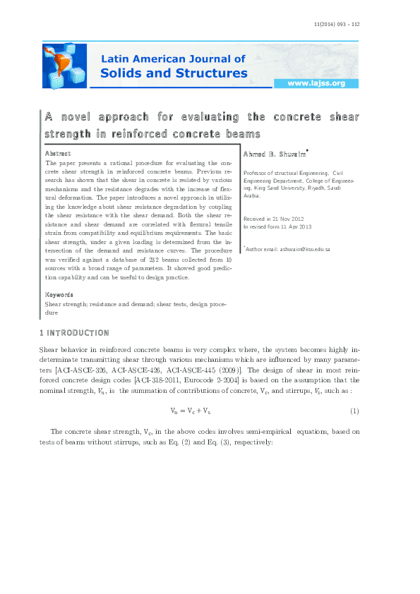 (PDF) A novel approach for evaluating the concrete shear strength in ...
