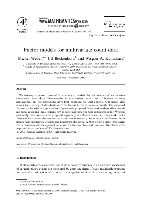 (PDF) Factor models for multivariate count data