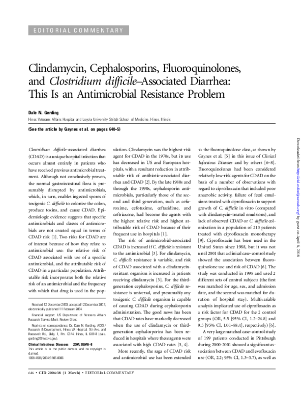 (PDF) Clindamycin, Cephalosporins, Fluoroquinolones, and Clostridium