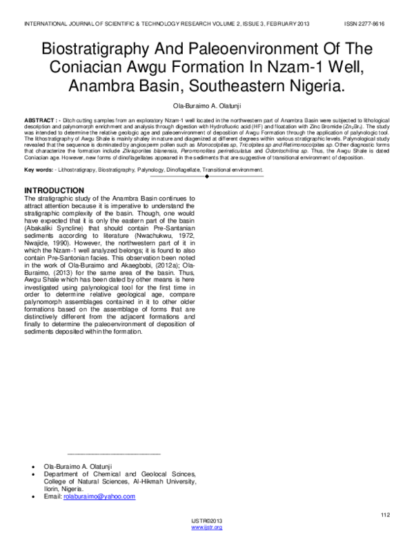 (PDF) Biostratigraphy And Paleoenvironment Of The Coniacian Awgu ...