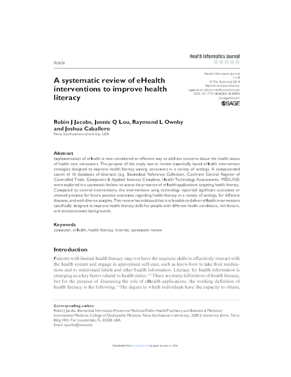 (PDF) A systematic review of eHealth interventions to improve health ...