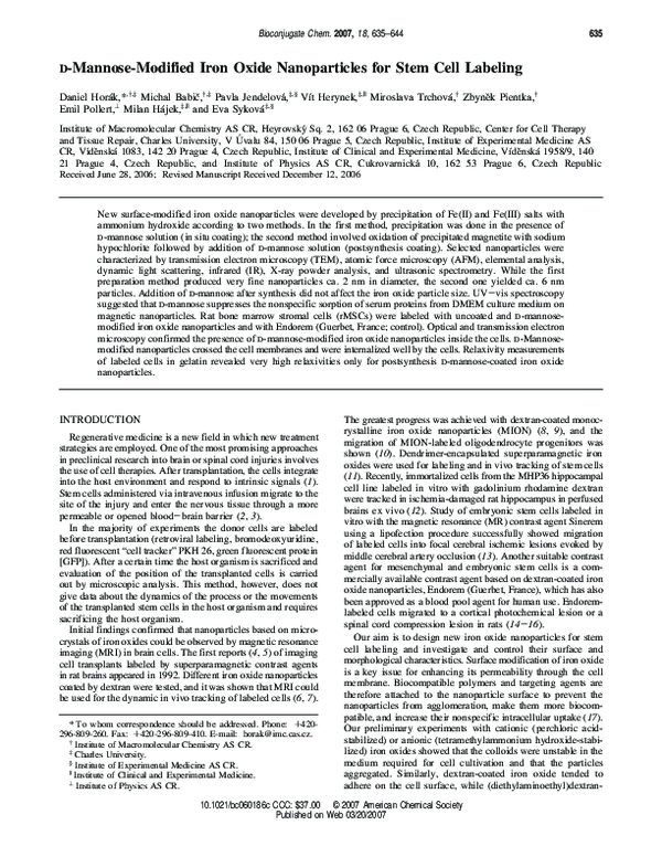(PDF) d -Mannose-Modified Iron Oxide Nanoparticles for Stem Cell Labeling