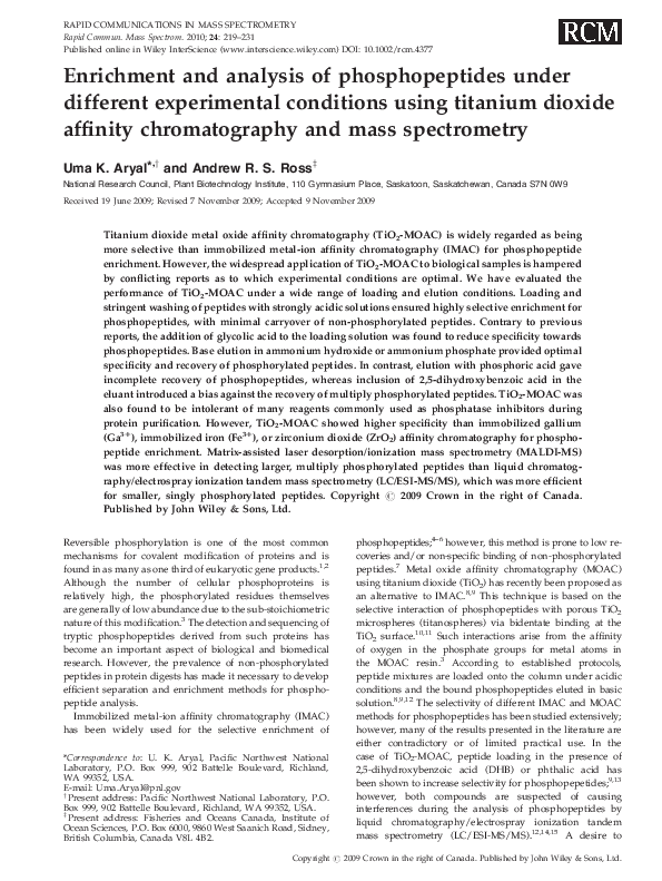 (PDF) Enrichment and analysis of phosphopeptides under different