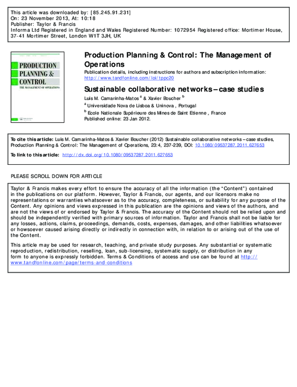 (PDF) Sustainable collaborative networks – case studies