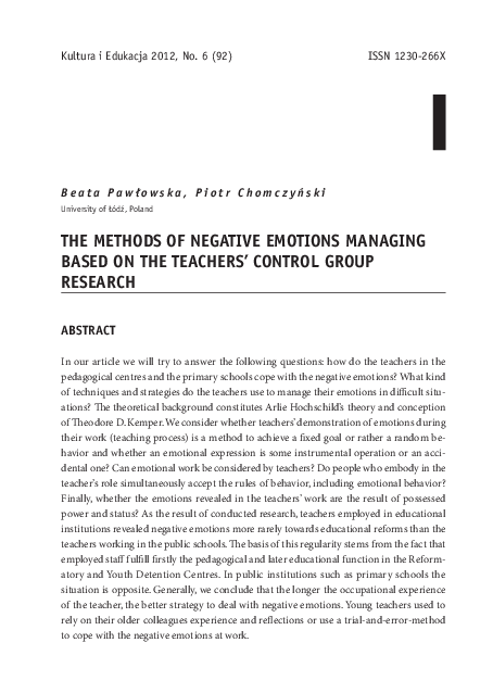 (PDF) ThE METhODs Of NEgATIVE EMOTIONs MANAgINg BAsED ON ThE TEAChERs ...