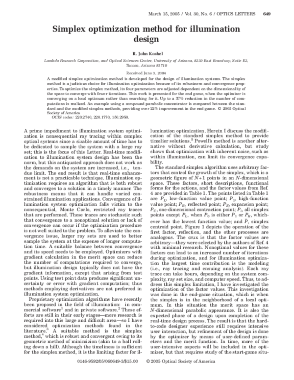 (PDF) Simplex optimization method for illumination design