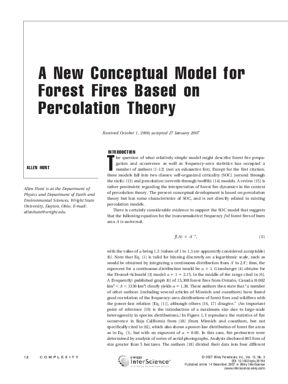 (PDF) A new conceptual model for forest fires based on percolation theory