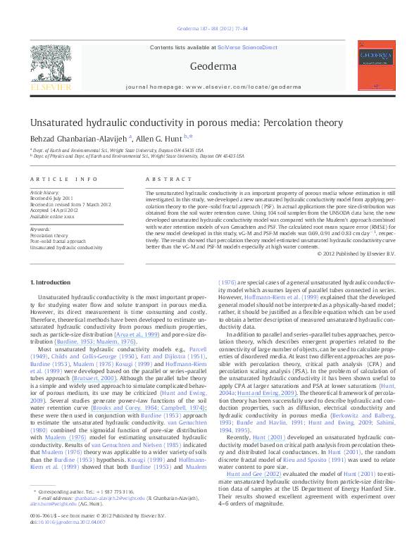 (PDF) Unsaturated hydraulic conductivity in porous media: Percolation ...