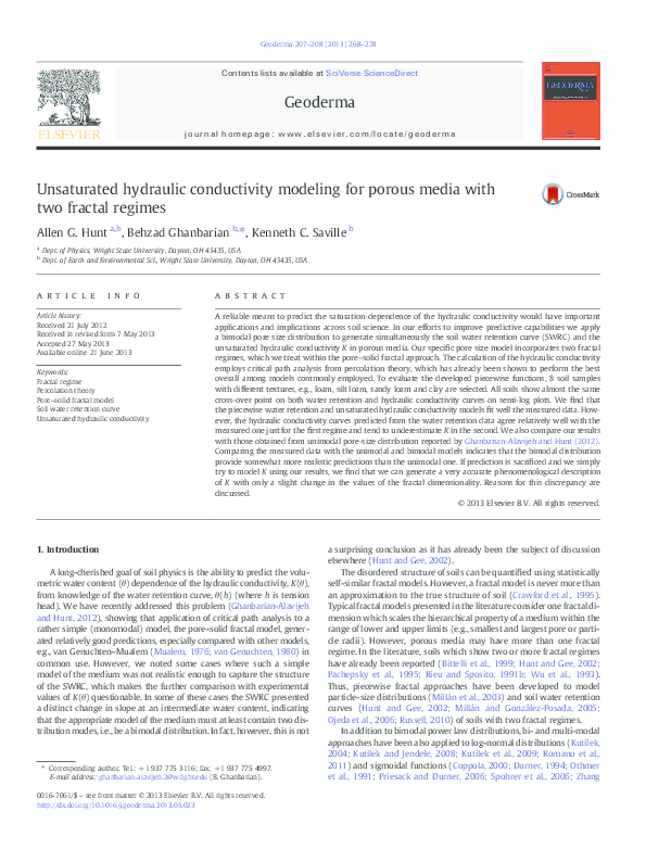 (PDF) Unsaturated hydraulic conductivity modeling for porous media with ...