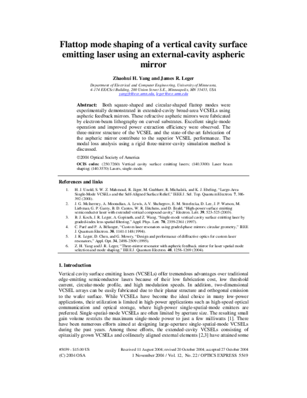 (PDF) Flattop mode shaping of a vertical cavity surface emitting laser ...