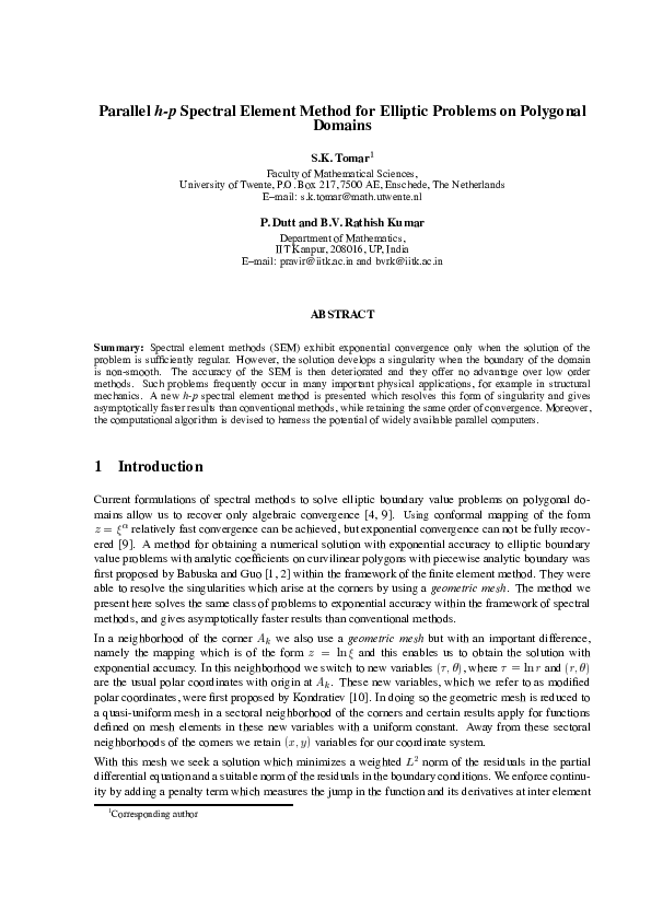 (PDF) Parallel h-p spectral element method for elliptic problems on ...