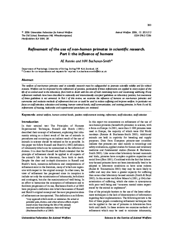 (PDF) Refinement of the use of non-human primates in scientific ...