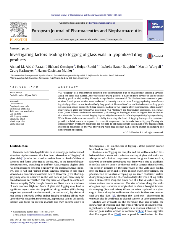 (PDF) Investigating factors leading to fogging of glass vials in ...