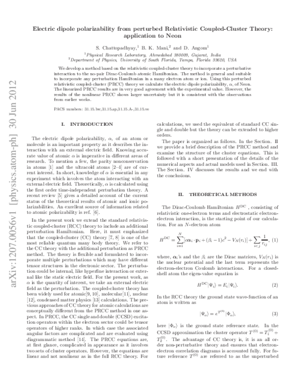 (PDF) Electric dipole polarizability from perturbed relativistic ...