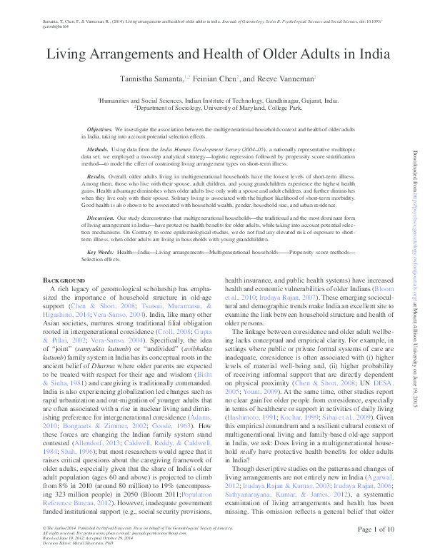 (PDF) Living Arrangements and Health of Older Adults in India